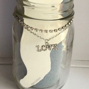 Paved “Love” Silvertone Rhinestone Anklet